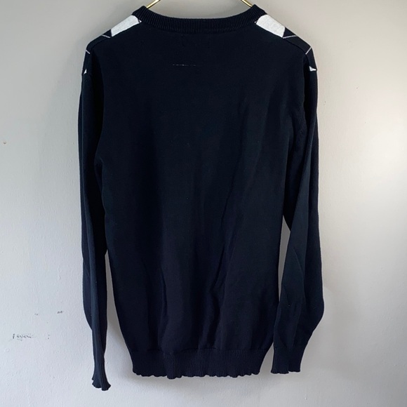 Men's V-Neck Argyle Sweater - Black, Gray, and White - Picture 16 of 16